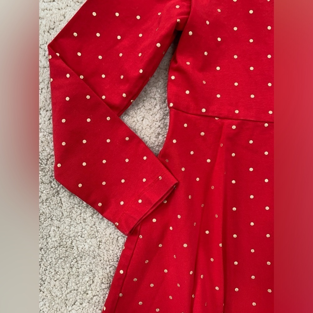 Hanna Andersson Size 120, 6-7, Red with Gold Polka Dots Holiday Dress - Picture 5 of 6